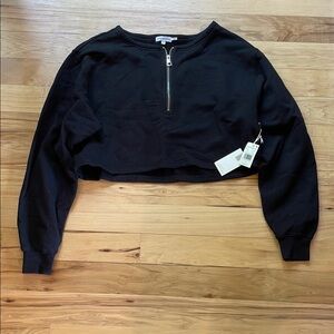Good American Black Cropped Zippered Sweatshirt
